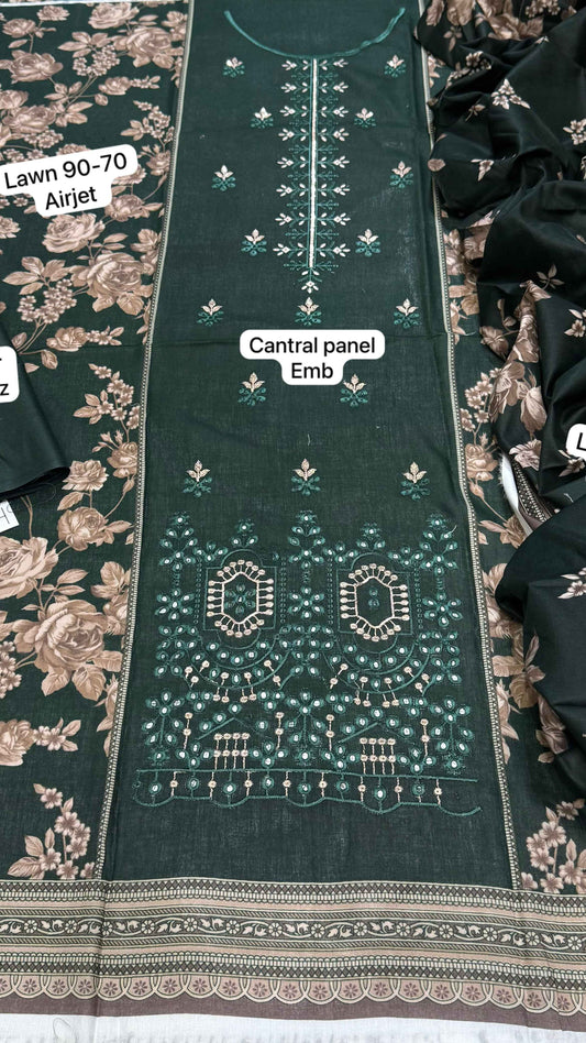 Mix Brand Embroidered Lawn 3PC Suit with Digital Printed Dupatta – Unstitched #0 - Women's Fashion available at Ghar