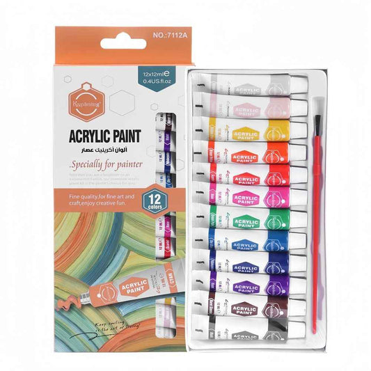 Keep Smiling Premium Acrylic Paint Set – 12 Vibrant Colors (12ml Tubes) with Art - Acrylic Color available at Ghar Mart