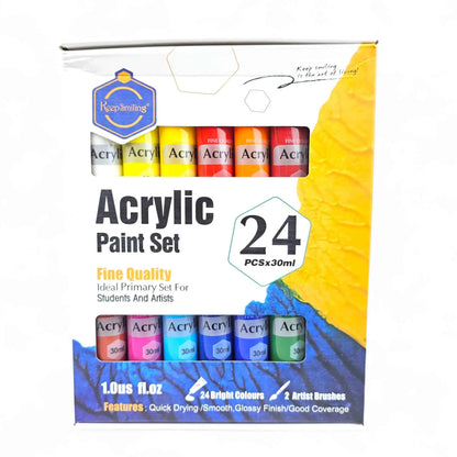 Keep Smiling Premium Acrylic Paint Set. Vibrant Colors (30ml Tubes) for Professional Artists & Beginners
