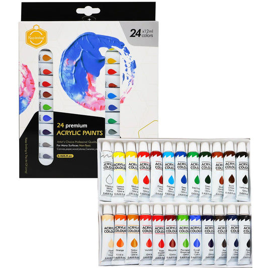 Keep Smiling Premium Acrylic Paint Set – 12 Vibrant Colors (12ml Tubes) with Art - Acrylic Color available at Ghar Mart