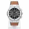 Men's Silver Skeleton Chronograph Watch with Brown Leather Strap | GharMart