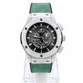 Men's Silver Skeleton Chronograph Watch with Green Leather Strap | GharMart