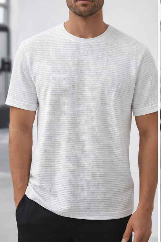 White knitted texture Line T-Shirt - Men's Fashion available at Ghar Mart Pakistan