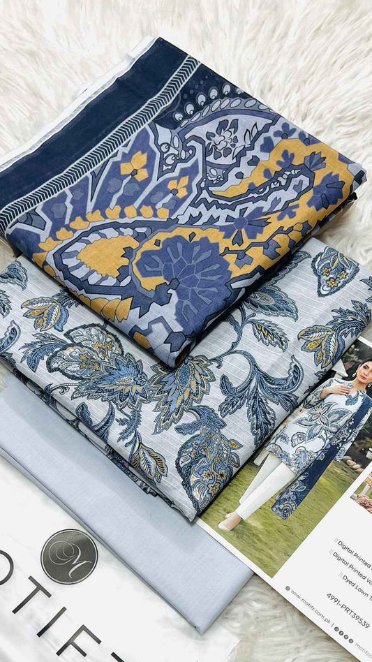 Motifz Premium Lawn 3PC Printed Suit 2026 with Voil Dupatta – Unstitched #0130 - Women's Fashion available at Ghar Mart