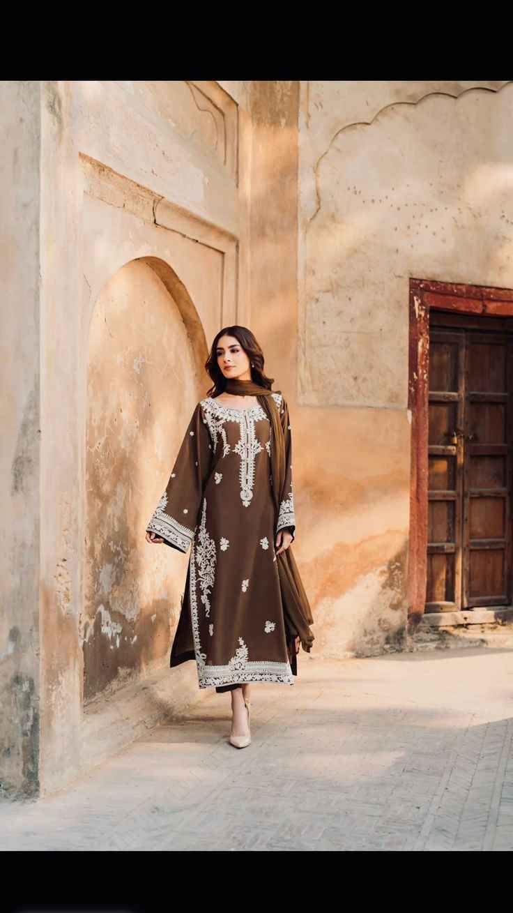 Mirana Code 33 Embroidered Lawn Airjet 3PC Suit with Bamber Lace Dupatta – Unsti - Women's Fashion available at Ghar