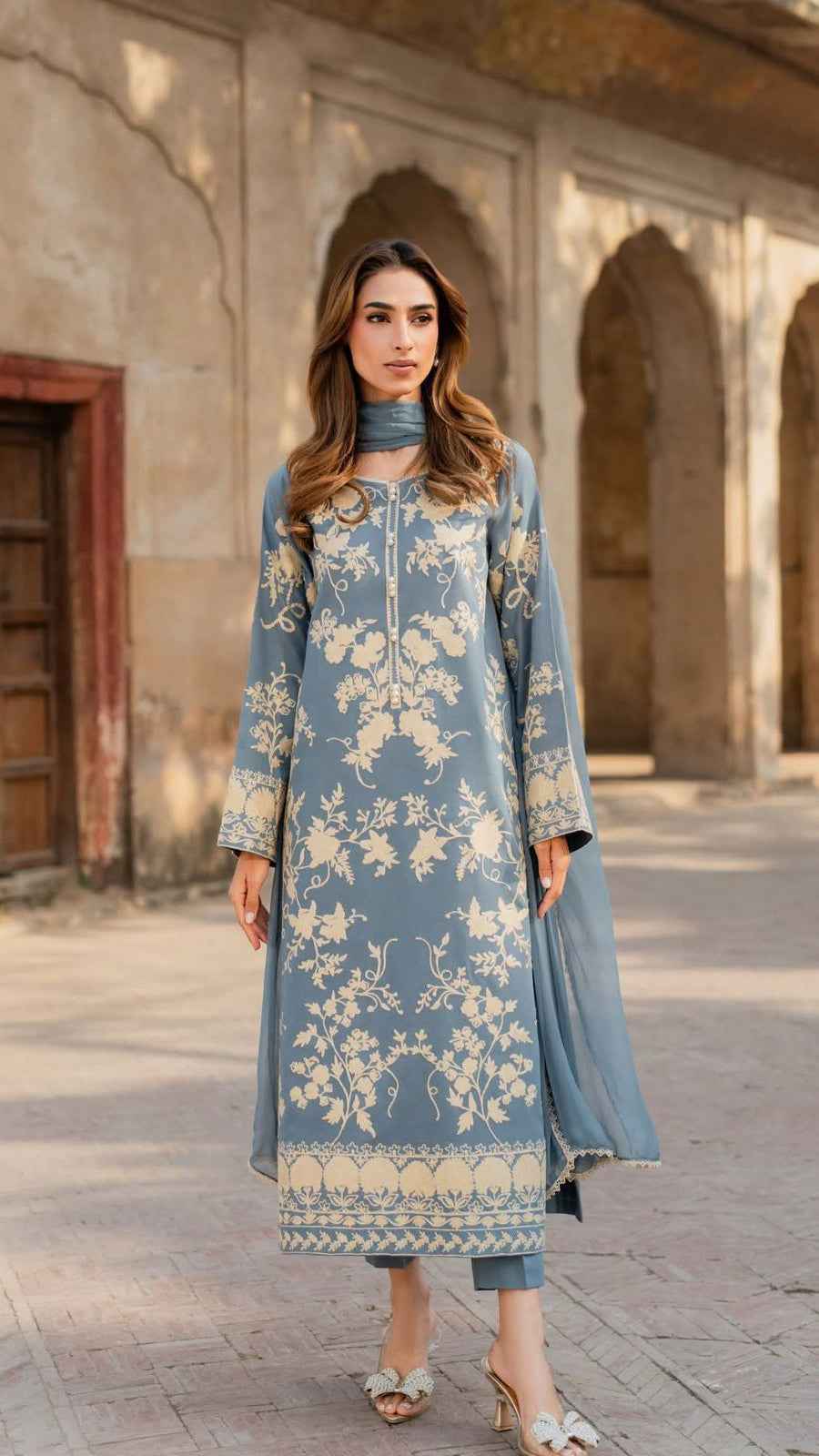 Mirana Code 33 Embroidered Lawn Airjet 3PC Suit with Bamber Lace Dupatta – Unsti - Women's Fashion available at Ghar