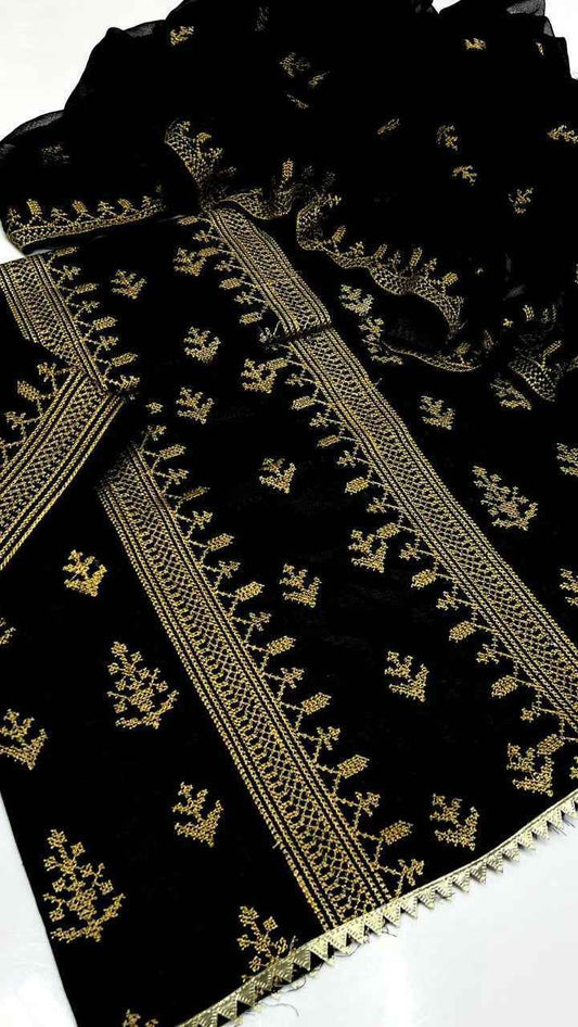 Cross Stitch Jaal Embroidered Lawn Cotton 3PC Suit with Chiffon Lace Dupatta – U - Women's Fashion available at Ghar