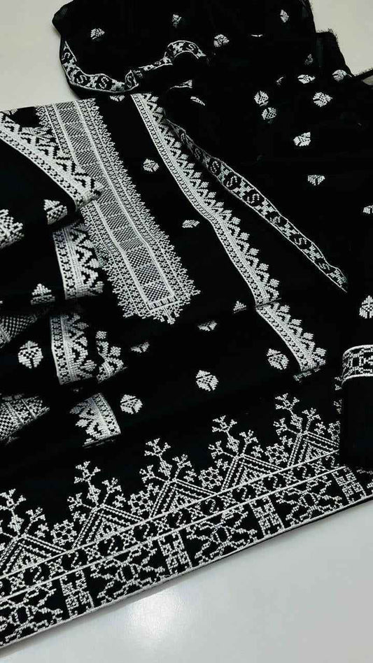 Luxury Cross Stitch Embroidered Lawn 3PC Suit with Crinkle Chiffon Dupatta – Uns - Women's Fashion available at Ghar