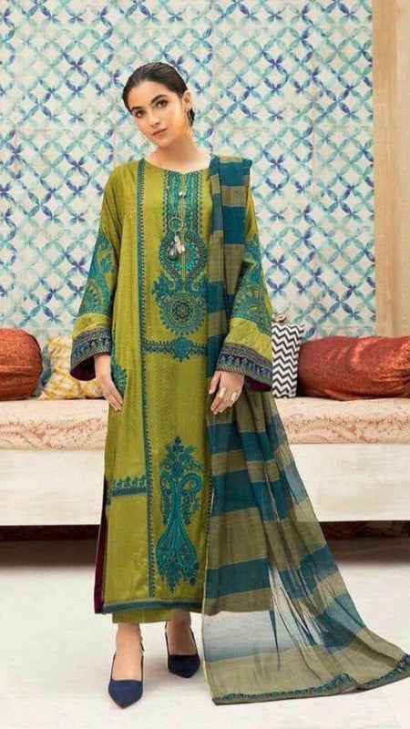 Maria B 415 Heavy Embroidered Airjet Lawn 3PC Suit with Printed Dupatta – Unstit - Women's Fashion available at Ghar