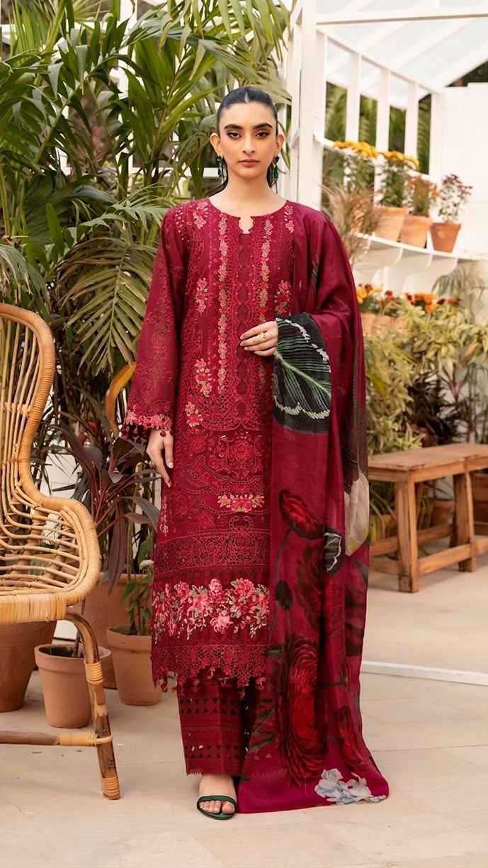 Maria B Code 546 Embroidered Lawn 3PC Suit with Voile Lawn Dupatta – Unstitched - Women's Fashion available at Ghar