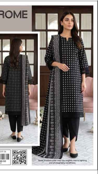 Monocrom MDL Original Digital Printed Lawn 3PC Suit with Airjet Dupatta – Unstit - Men's Fashion available at Ghar Mart