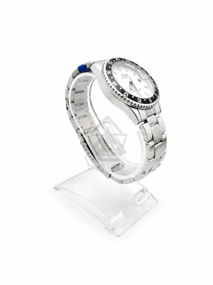 Junos Men’s Stainless Steel Watch – White Dial, Black Bezel & Date Display