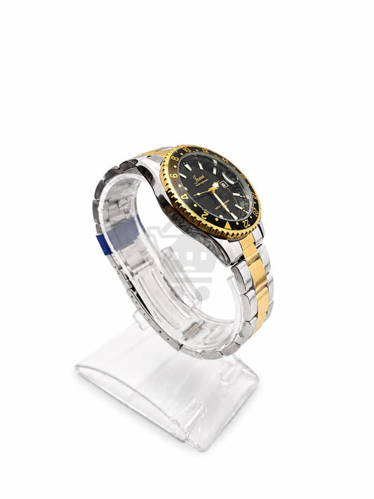 Junos Men’s Two-Tone Stainless Steel Watch – Black Dial, Gold Bezel & Date Display