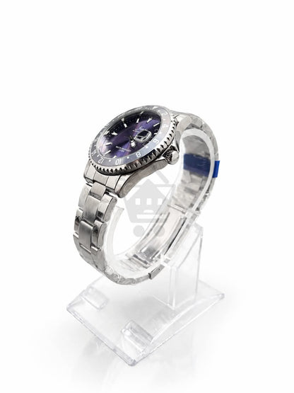 Junos Men’s Stainless Steel GMT Watch – Purple Dial, Black Bezel & Date Display