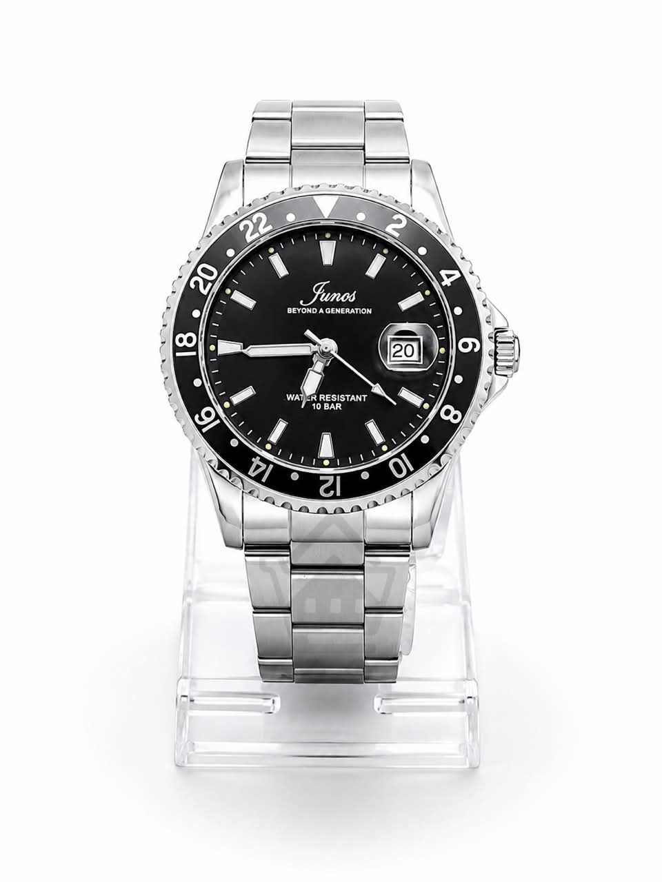 Junos Men’s Luxury Stainless Steel GMT Watch – Black Dial, Date Display & Water Resistant Design