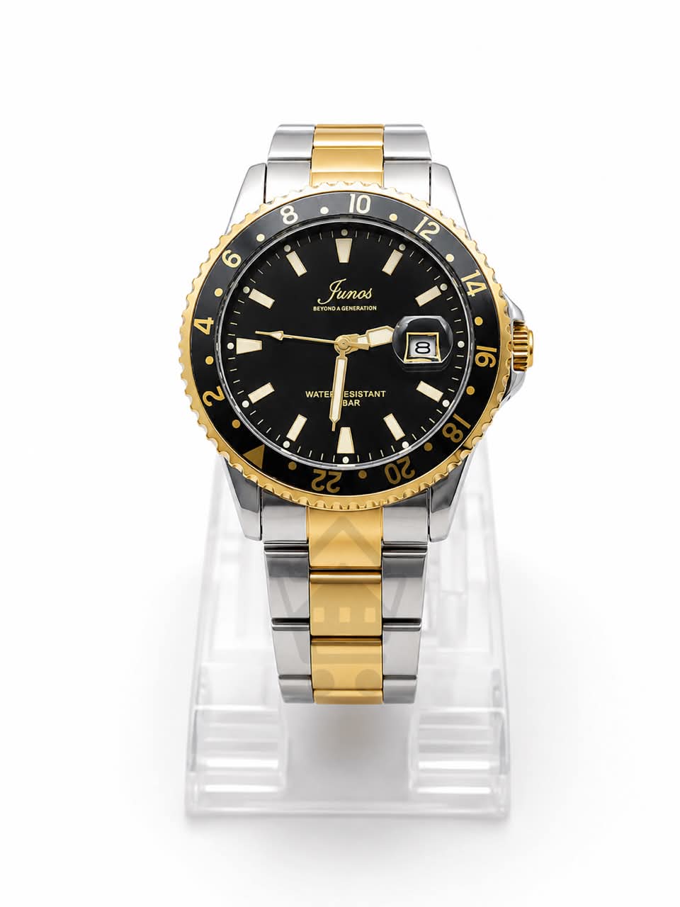 Junos Men’s Two-Tone Stainless Steel Watch – Black Dial, Gold Bezel & Date Display