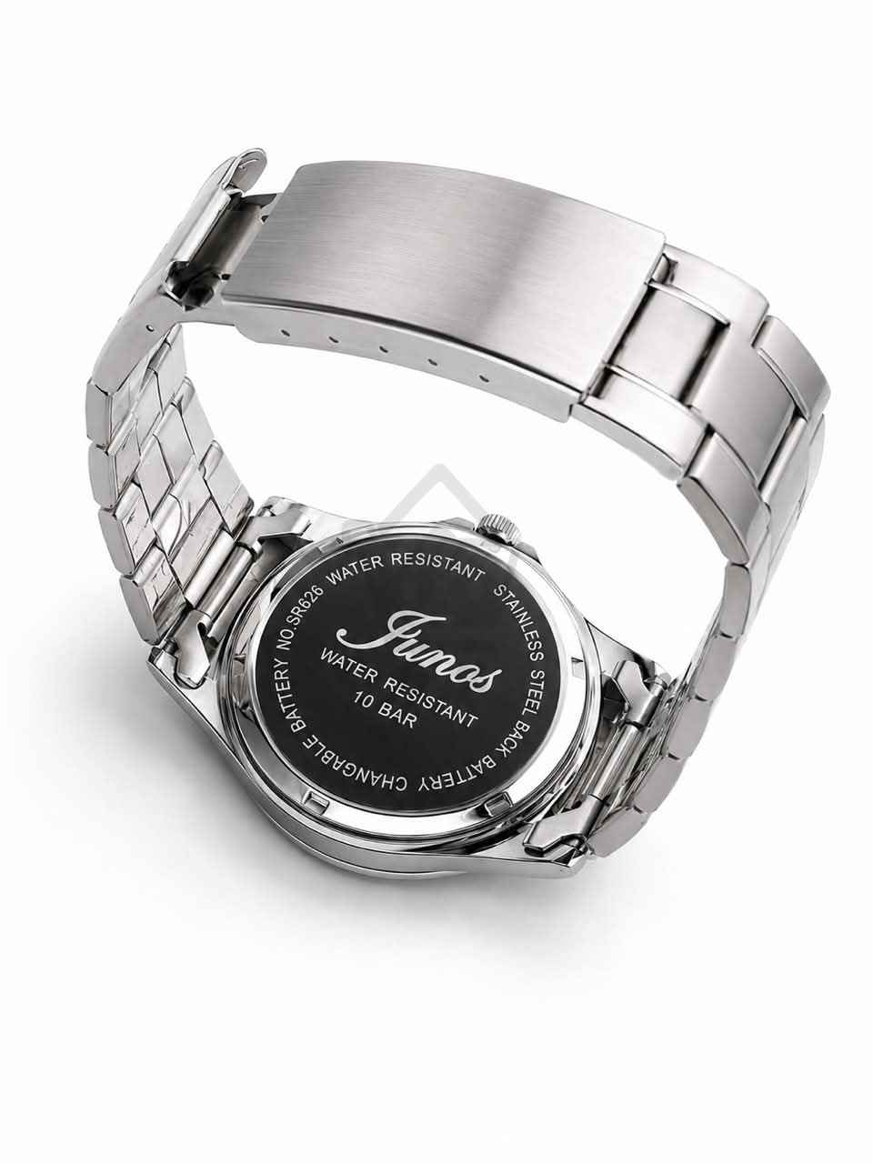 Junos Men’s Stainless Steel GMT Watch – Purple Dial, Black Bezel & Date Display