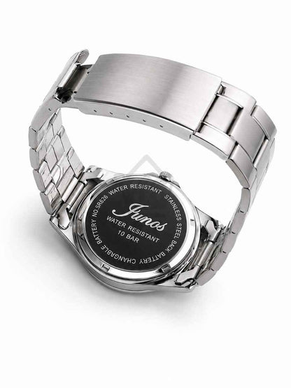 Junos Men’s Stainless Steel GMT Watch – Purple Dial, Black Bezel & Date Display
