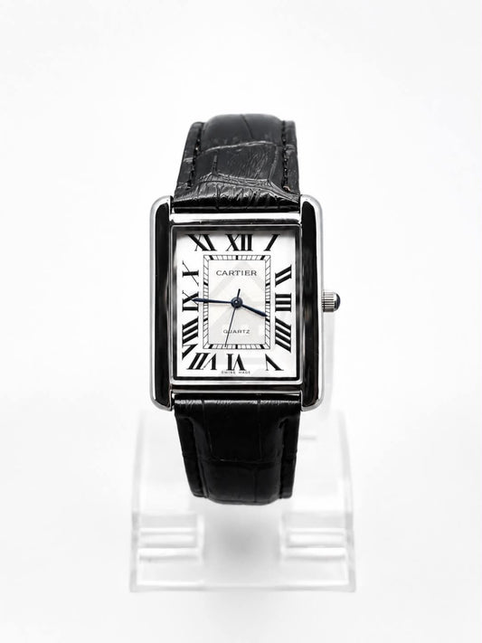 Old Money Tank Style Watch - Roman Dial Leather Strap - Ghar Mart