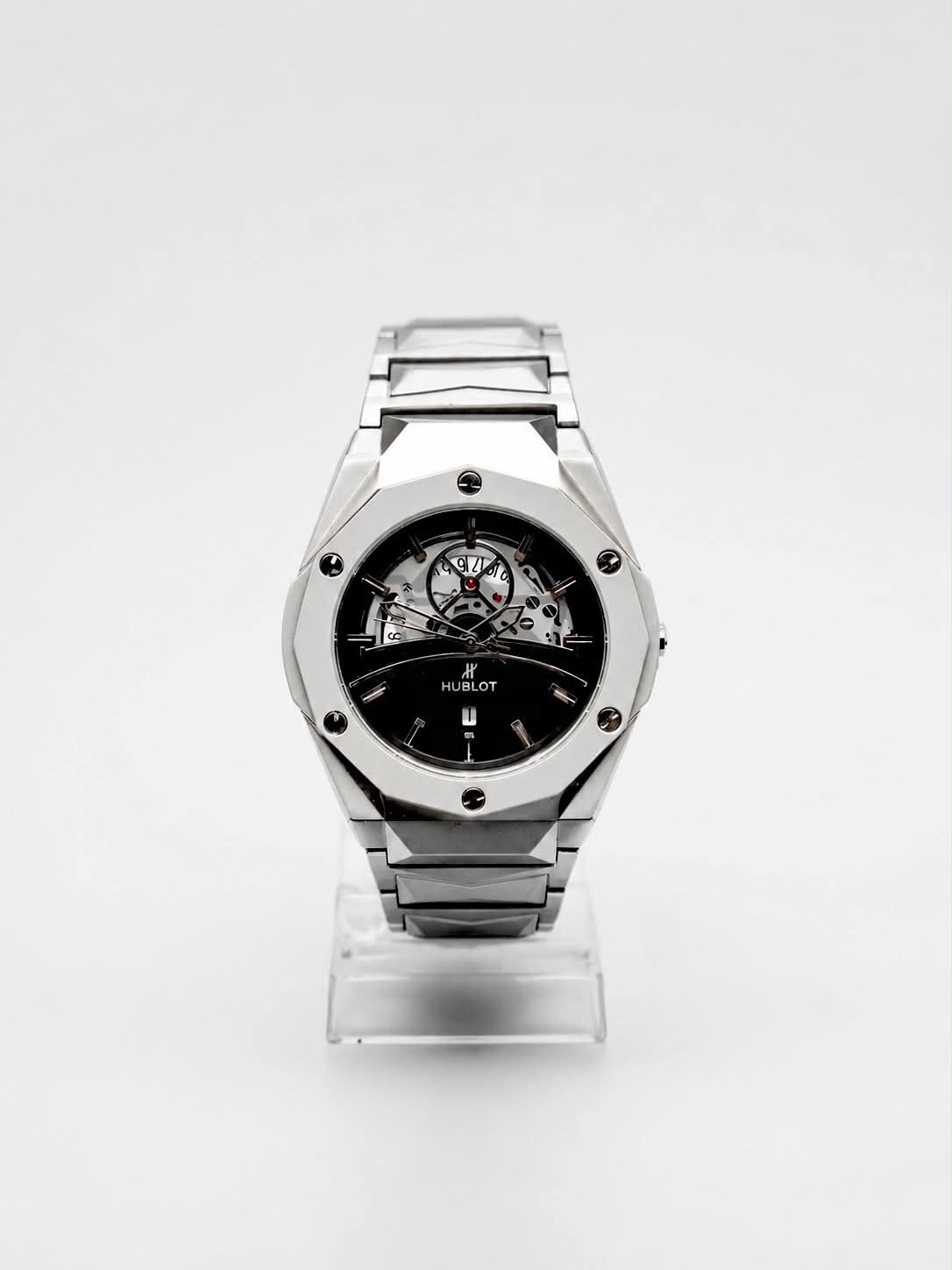 Premium Skeleton Dial Silver Watch for Men – Metal Bracelet | Ghar Mart