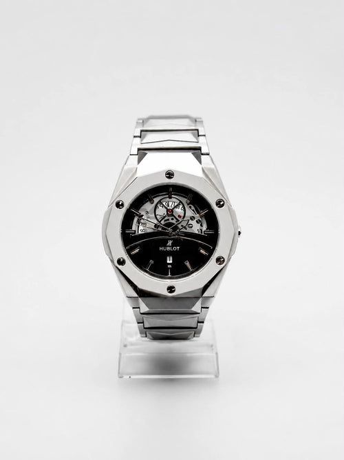 Premium Skeleton Dial Silver Watch for Men – Metal Bracelet | Ghar Mart