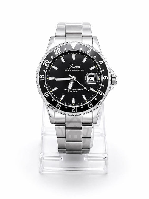 Junos Men’s Luxury Stainless Steel GMT Watch – Black Dial