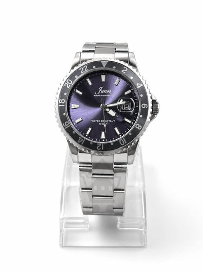Junos Men’s Stainless Steel GMT Watch – Purple Dial