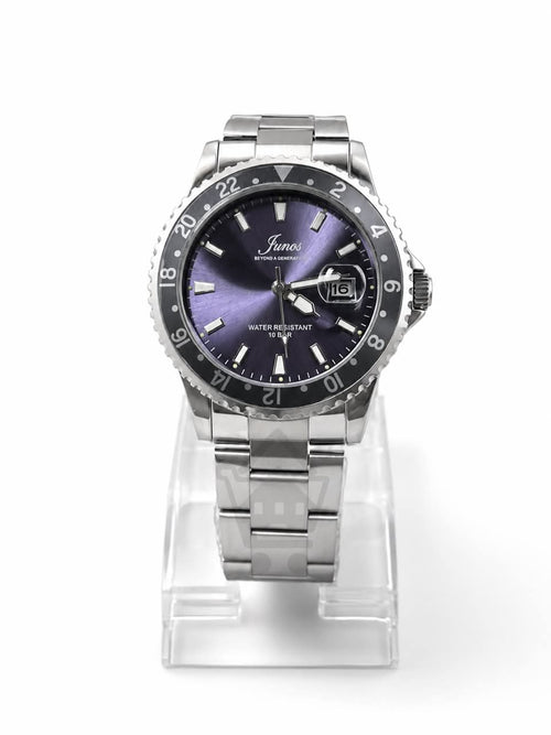 Junos Men’s Stainless Steel GMT Watch – Purple Dial