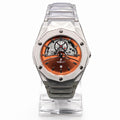 Men’s Copper Skeleton Dial Watch with Silver Bracelet