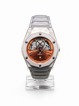 Men’s Copper Skeleton Dial Watch with Silver Bracelet