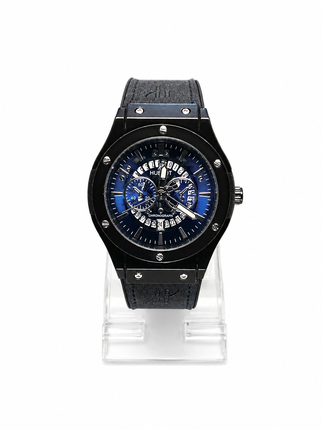 Black & Blue Skeleton Chronograph Luxury Watch | Ghar Mart