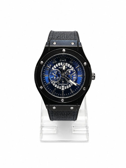 Black & Blue Skeleton Chronograph Luxury Watch | Ghar Mart