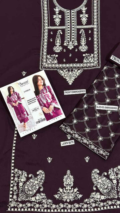 Ghar Mart Plum Embroidered Unstitched 2 Piece Lawn Suit for Women – Premium Pakistani Lawn Collection #0001