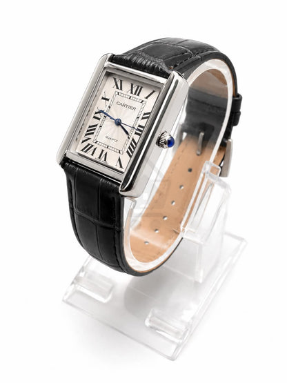 Old Money Tank Style Watch – Roman Dial Leather Strap