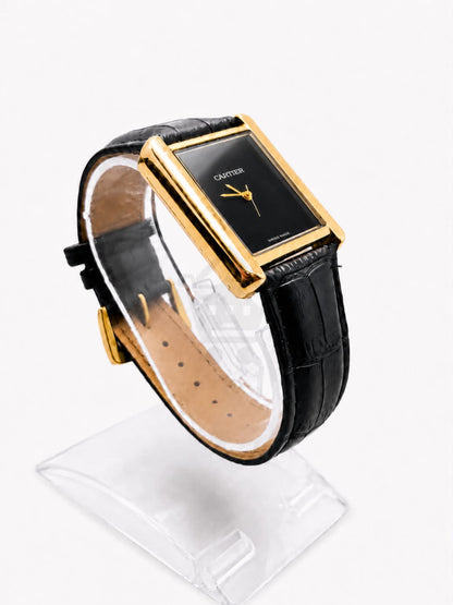 Old Money Tank Style Watch – Black Dial & Gold Case