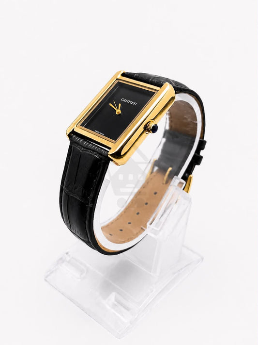 Old Money Tank Style Watch – Black Dial & Gold Case