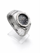 Premium Skeleton Dial Silver Watch for Men – Metal Bracelet | Ghar Mart