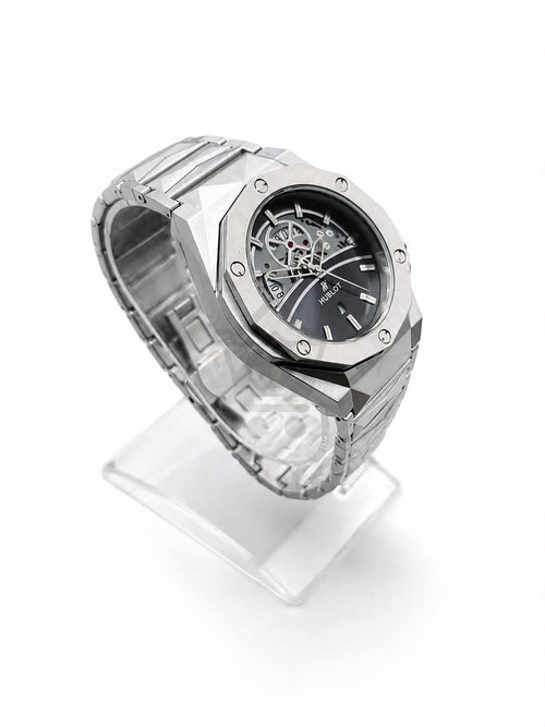 Premium Skeleton Dial Silver Watch for Men – Metal Bracelet | Ghar Mart