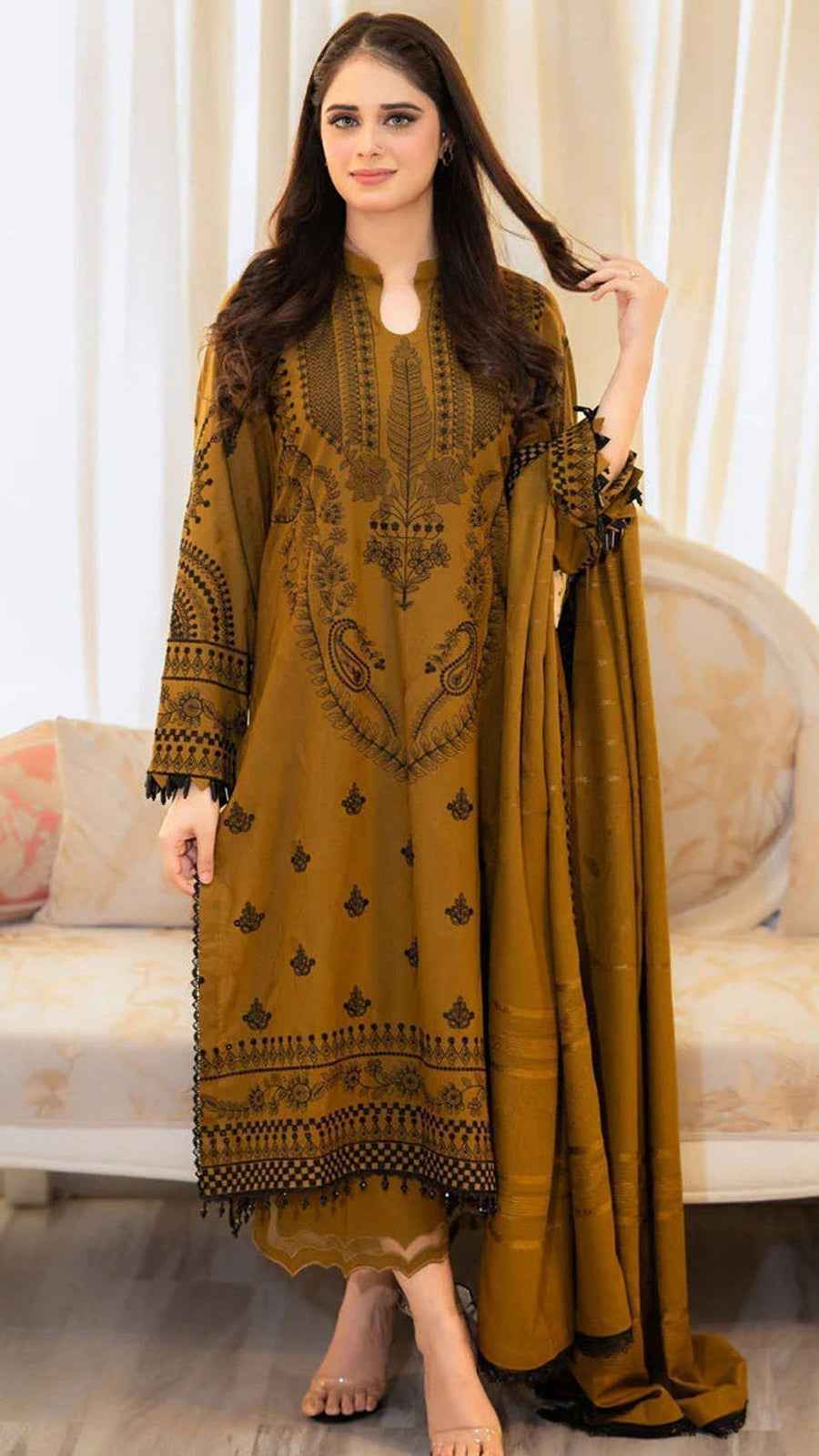 Ghar Mart Baroque D#5118 Unstitched Embroidered Lawn Cotton 3 Piece Suit with Ba - Women's Fashion available at Ghar