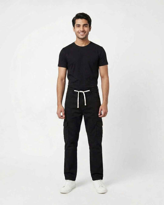 6 Pockets Baggy Style Black Cargo - Men's Fashion available at Ghar Mart Pakistan