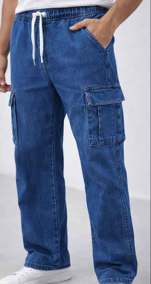 6 Pockets Baggy Style Blue Cargo - Men's Fashion available at Ghar Mart Pakistan