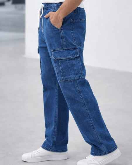 6 Pockets Baggy Style Blue Cargo - Men's Fashion available at Ghar Mart Pakistan
