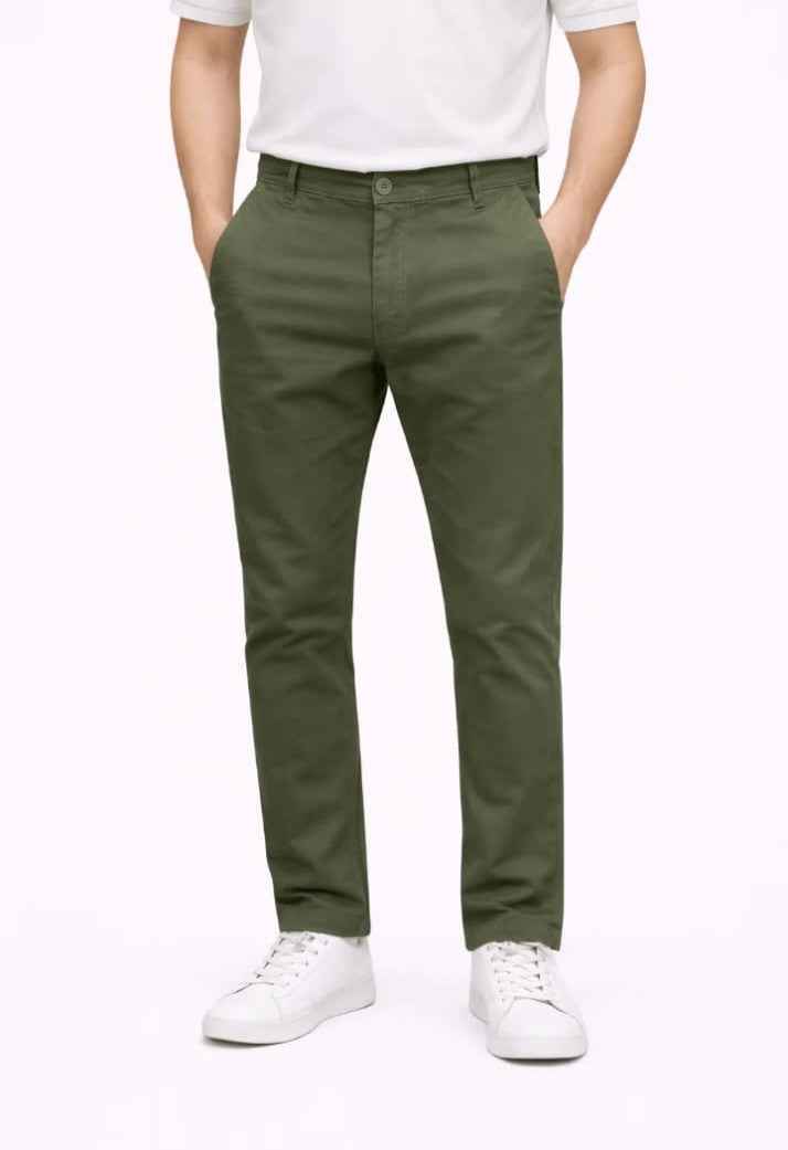 Olive Green Straight Fit Cotton Pant - Men's Fashion available at Ghar Mart Pakistan