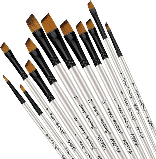 Keep Smiling 12-Piece Artist Paint Brush Set – Professional Nylon Hair Brushes for Acrylic, Oil, Watercolor, and Gouache Painting