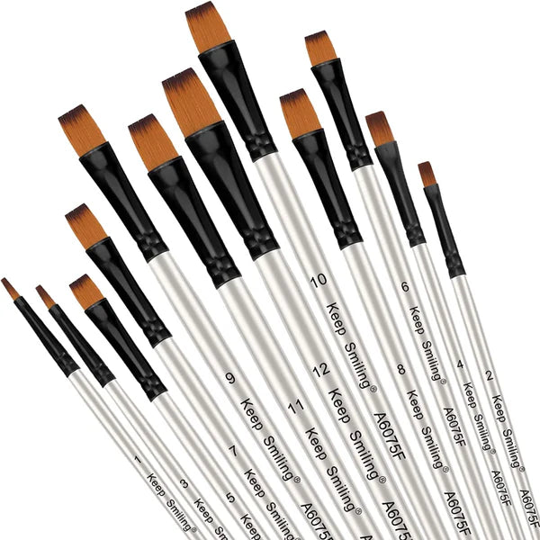Keep Smiling 12-Piece Artist Paint Brush Set – Professional Nylon Hair Brushes for Acrylic, Oil, Watercolor, and Gouache Painting