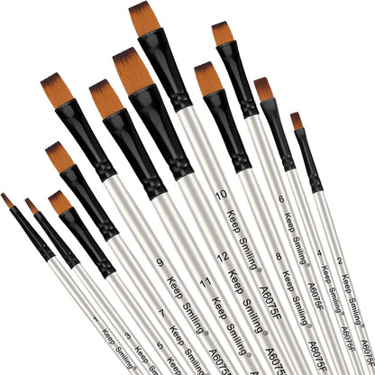 Keep Smiling 12-Piece Artist Paint Brush Set – Professional Nylon Hair Brushes for Acrylic, Oil, Watercolor, and Gouache Painting