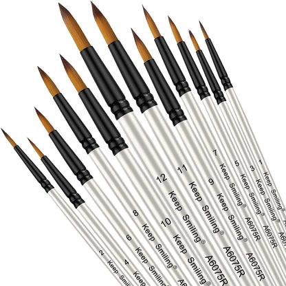 Keep Smiling 12-Piece Artist Paint Brush Set – Professional Nylon Hair Brushes for Acrylic, Oil, Watercolor, and Gouache Painting