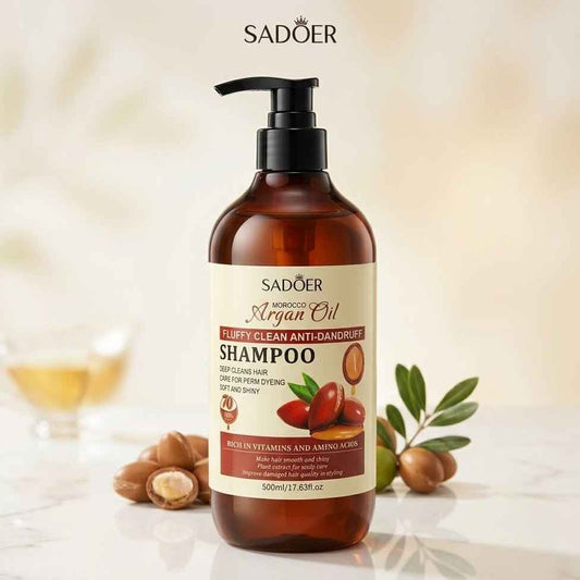 SADOER Morocco Argan Oil Fluffy Clean Anti-Dandruff Shampoo 500ml – Soft, Shiny & Fresh Hair